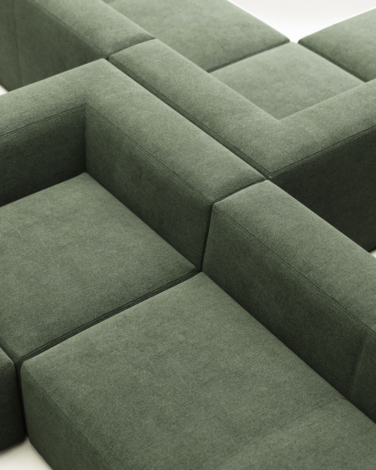 Canapé d’angle Blok 4 places ignifugé en chenille verte 290 x 290 cm