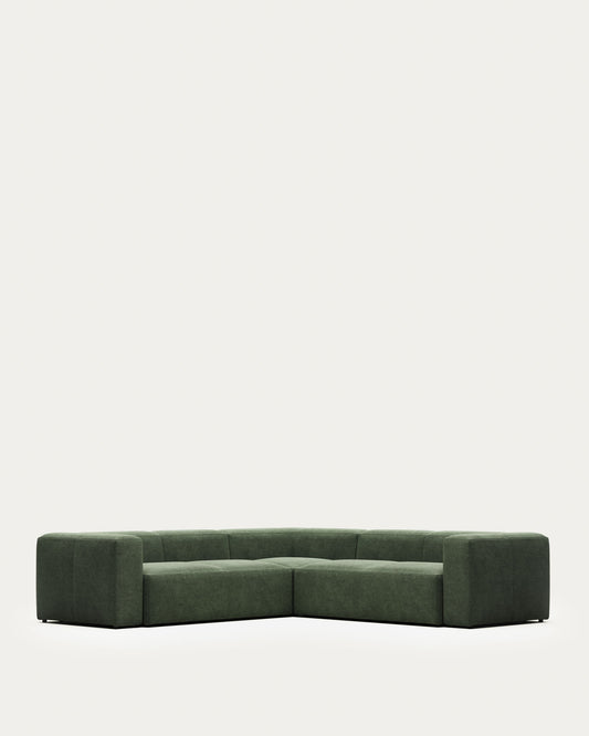 Canapé d’angle Blok 4 places ignifugé en chenille verte 290 x 290 cm