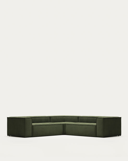 Canapé d’angle Blok 4 places ignifugé en velours côtelé épais vert 290 x 290 cm FSC Mix Credit