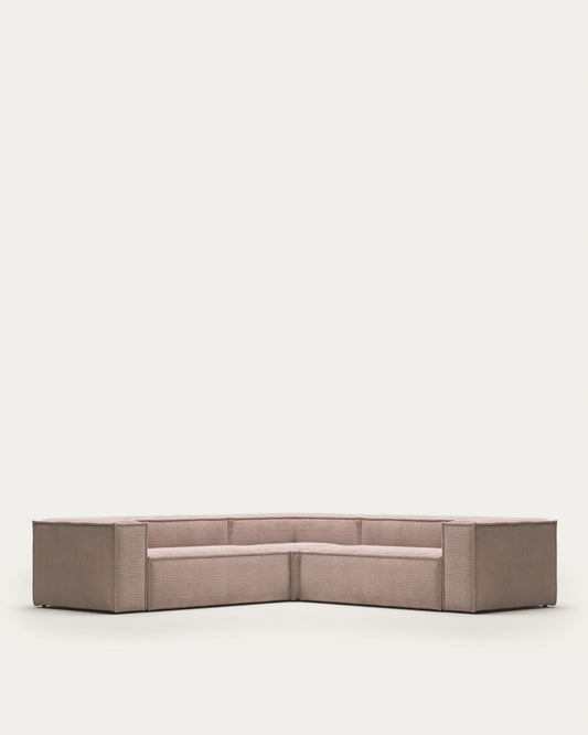 Canapé d’angle Blok 4 places ignifugé en velours côtelé épais rose 290 x 290 cm FSC Mix Credit