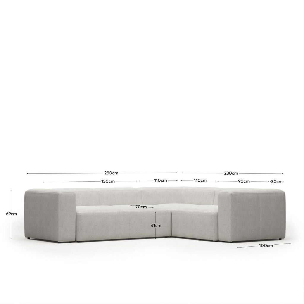 Canapé d’angle Blok 3 places bouclette blanc 290 x 230 cm / 230 x 320 cm FR