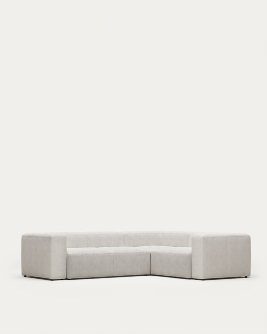 Canapé d’angle Blok 3 places bouclette blanc 290 x 230 cm / 230 x 320 cm FR
