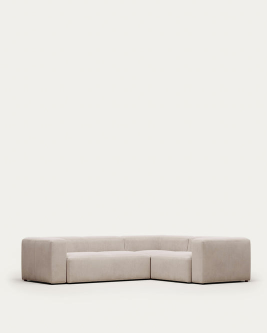 Canapé d’angle Blok 3 places en chenille beige 290 x 230 cm / 230 x 290 cm – Certifié FSC Mix Credit