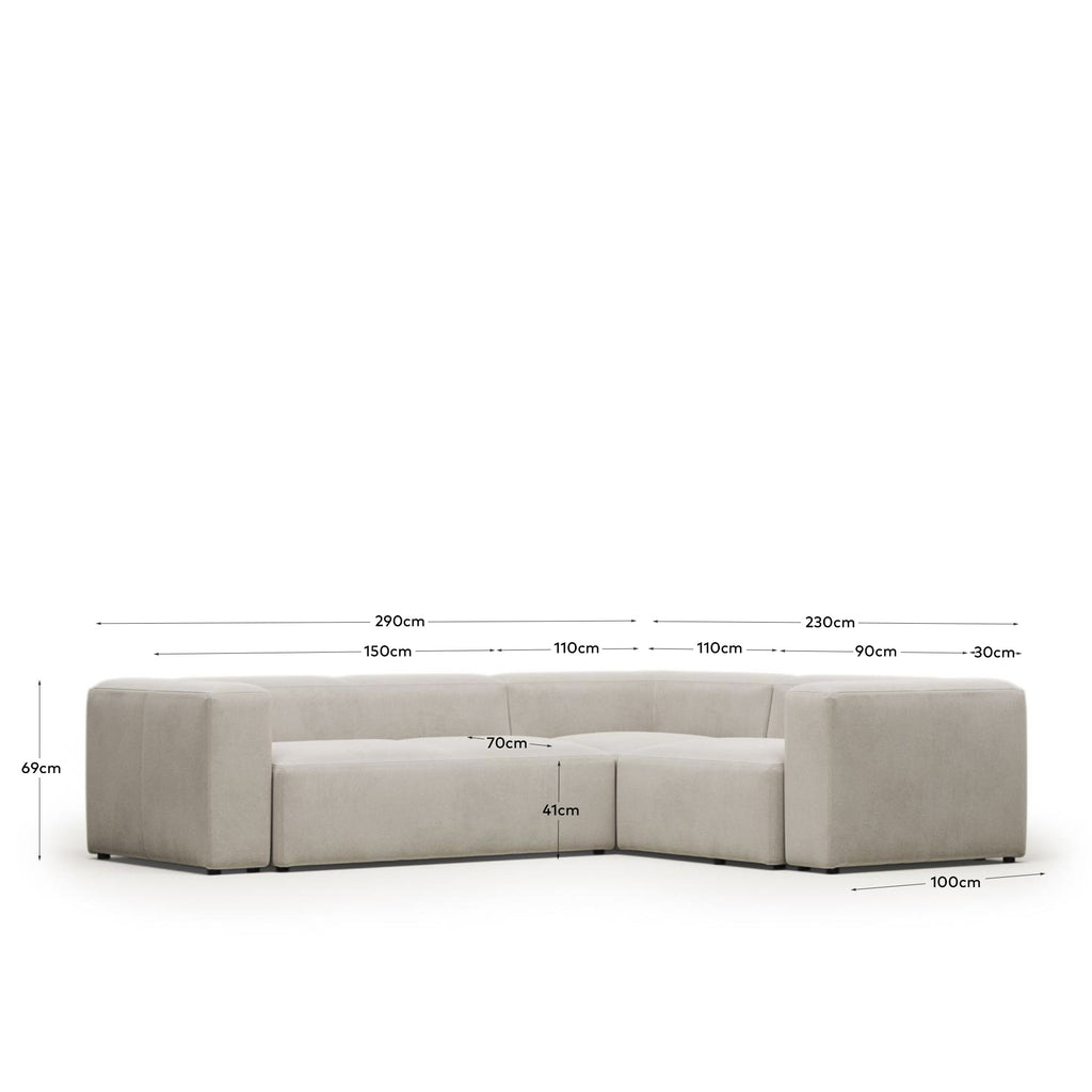 Canapé d’angle Blok 3 places ignifugé en chenille blanche 290 x 230 cm / 230 x 290 cm