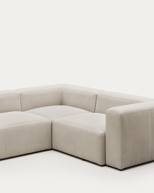 Canapé d’angle Blok 3 places ignifugé en chenille blanche 290 x 230 cm / 230 x 290 cm