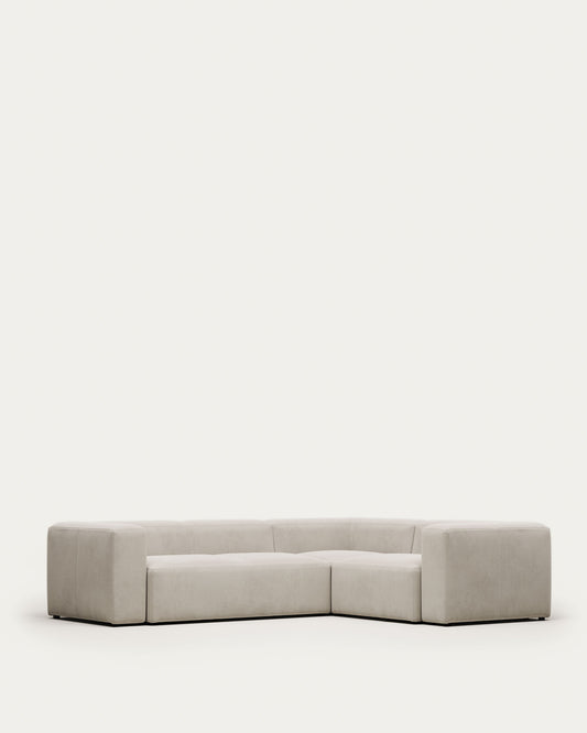 Canapé d’angle Blok 3 places ignifugé en chenille blanche 290 x 230 cm / 230 x 290 cm