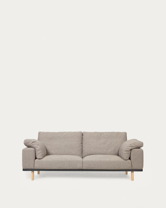 Canapé Noa 3 places avec coussins beige avec pieds finition naturelle 230 cm