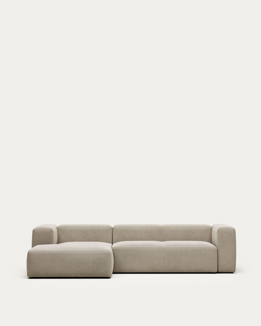 Canapé Blok 3 places avec méridienne gauche ignifugé en chenille beige 300 cm