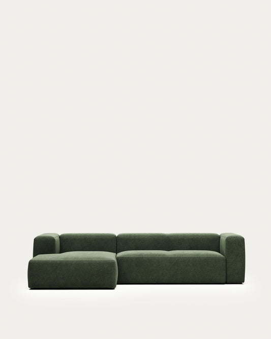 Canapé Blok 3 places avec méridienne gauche ignifugé en chenille verte 300 cm
