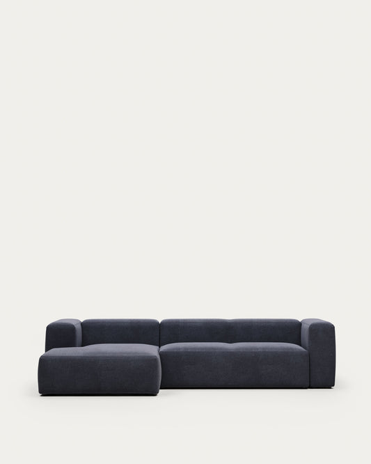 Canapé Blok 3 places avec méridienne gauche ignifugé en chenille bleue 300 cm