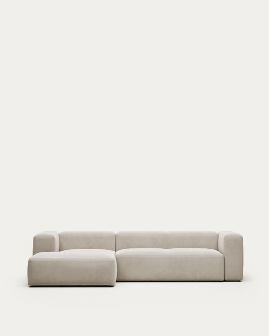 Canapé Blok 3 places avec méridienne gauche ignifugé en chenille blanche 300 cm