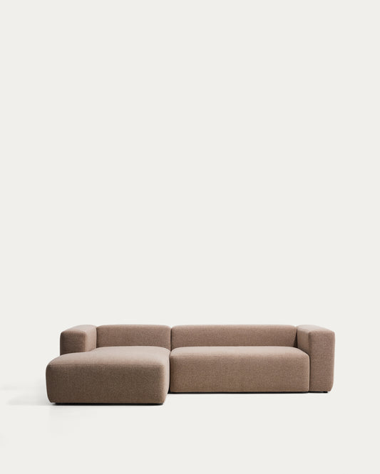 Canapé Blok 3 places avec méridienne gauche en chenille marron 300 cm – FSC Mix Credit