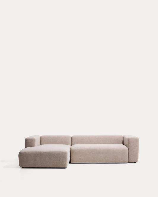 Canapé Blok 3 places avec méridienne gauche en chenille beige 300 cm – FSC Mix Credit