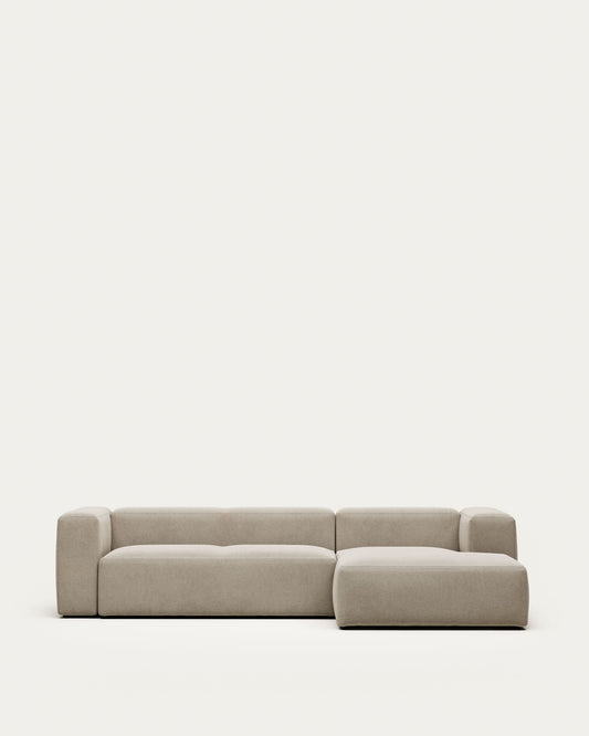 Canapé Blok 3 places avec méridienne droite ignifugé en chenille beige 300 cm