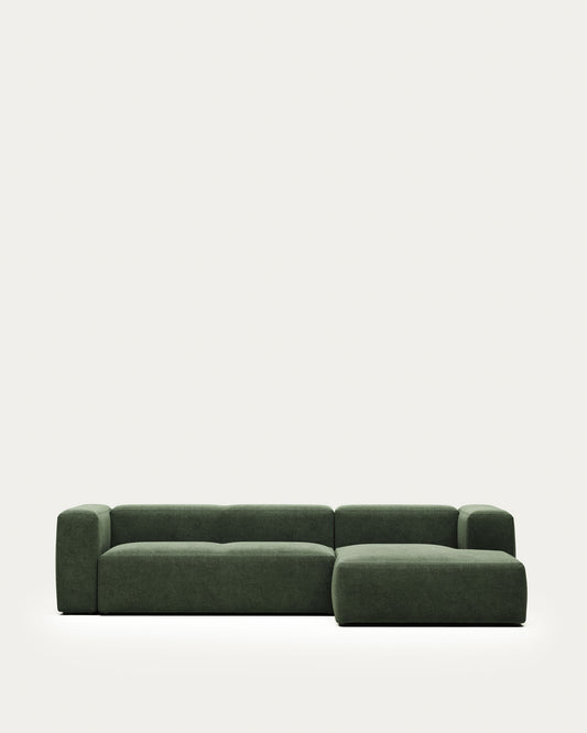 Canapé Blok 3 places avec méridienne droite ignifugé en chenille verte 300 cm