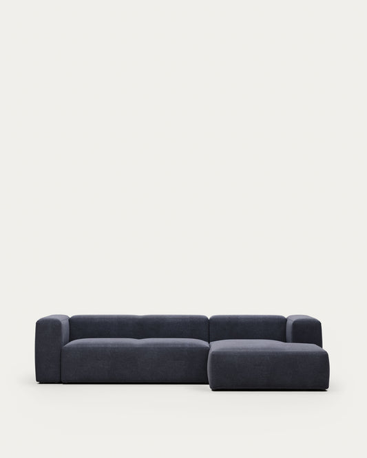Canapé Blok 3 places avec méridienne droite ignifugé en chenille bleue 300 cm