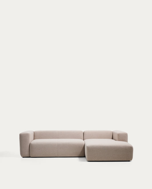 Canapé Blok 3 places avec méridienne droite en chenille beige 300 cm – FSC Mix Credit