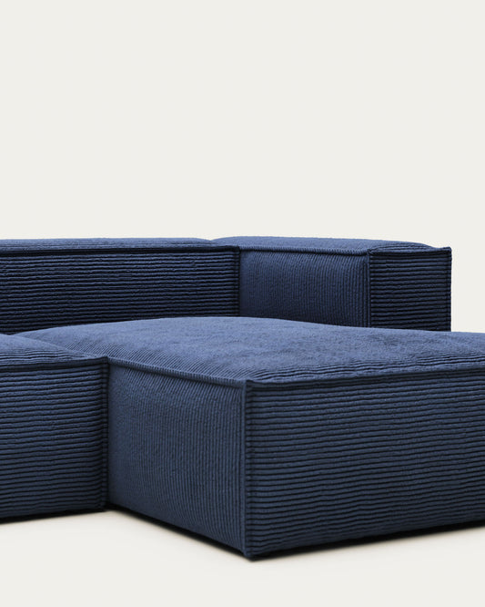Canapé Blok 3 places avec méridienne droite ignifugé en velours côtelé épais bleu 300 cm FSC Mix Credit