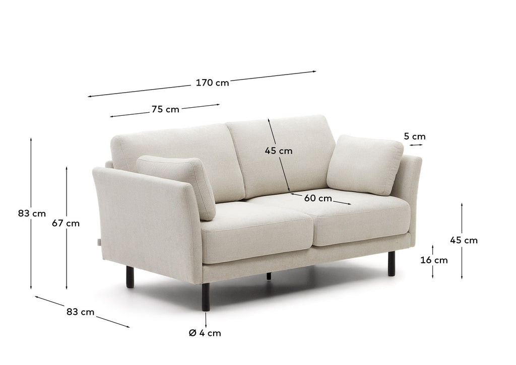 Canapé Gilma 2 places chenille perle avec pieds finition noire 170 cm
