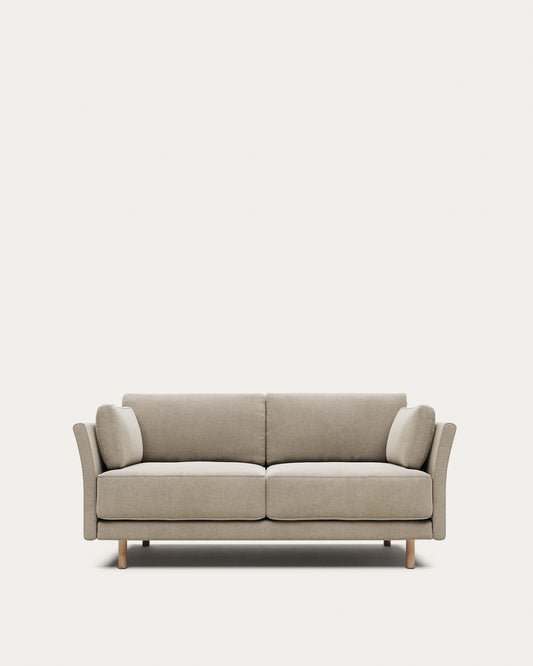 Canapé Gilma 2 places ignifugé en chenille beige et pieds avec finition naturelle 170 cm