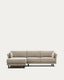 Canapé Gilma 3 places avec méridienne droite/gauche ignifugé en chenille beige et pieds avec finition noire 260 cm