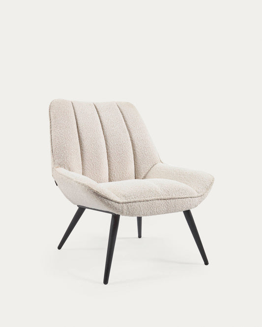 Fauteuil Marlina bouclette blanc avec pieds en acier peint noir