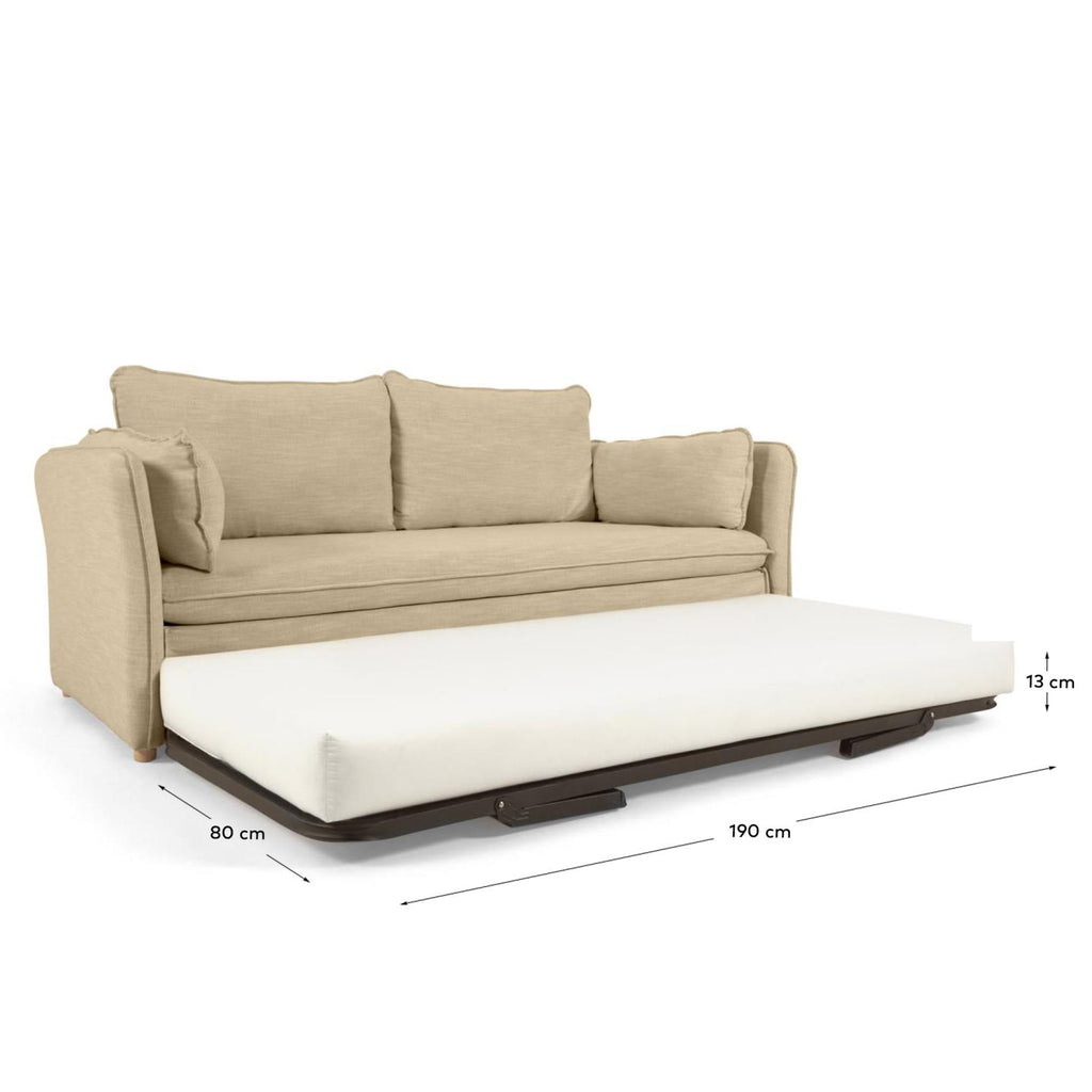 Canapé-lit Tanit beige pieds en bois de hêtre finition naturelle 210 cm FSC Mix Credit