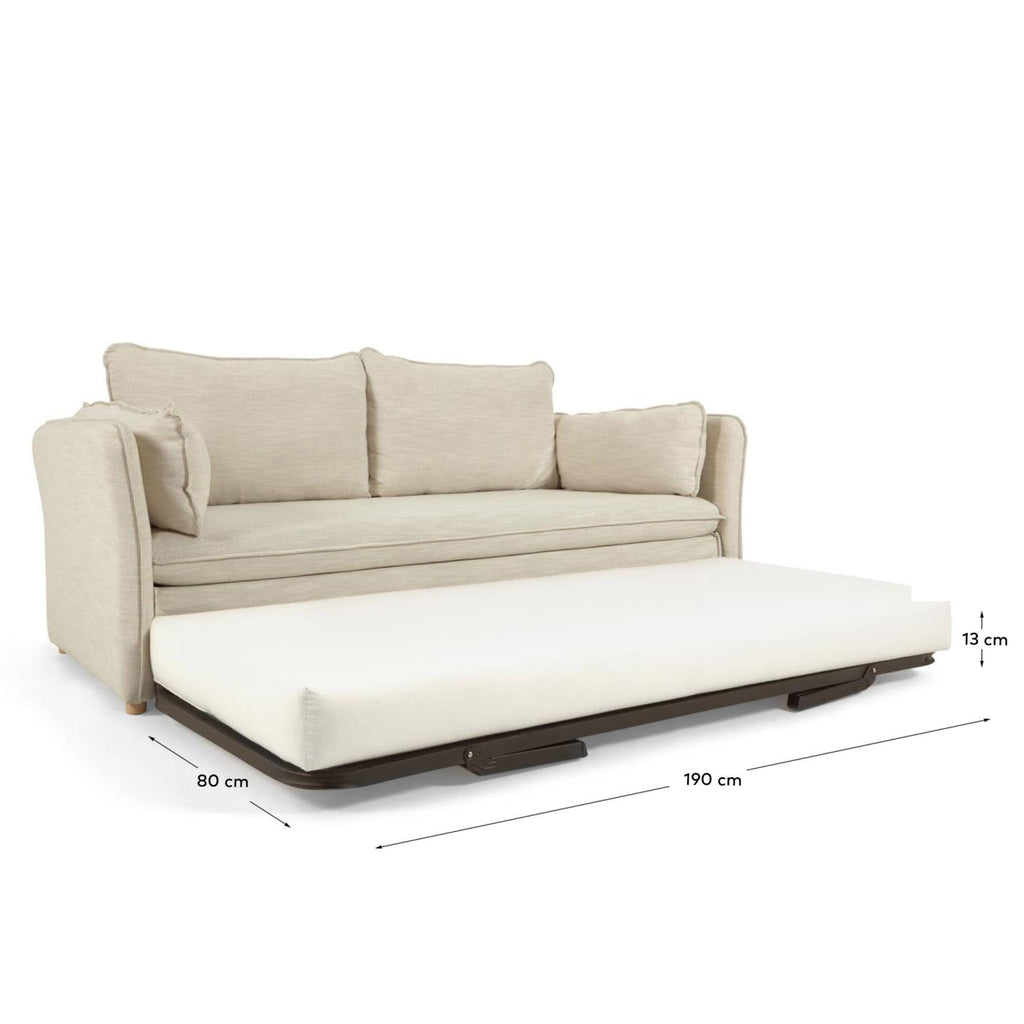Canapé-lit Tanit blanc pieds en bois de hêtre finition naturelle 210 cm FSC Mix Credit