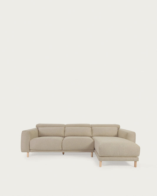 Canapé Singa 3 places avec méridienne droite, appui-tête inclinable et siège extensible beige 296 cm FSC Mix Credit