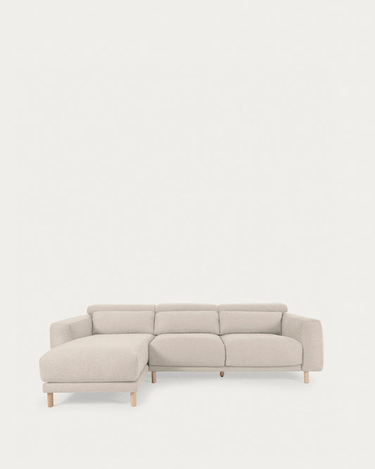 Canapé Singa 3 places avec méridienne gauche, appui-tête inclinable et siège extensible blanc 296 cm
