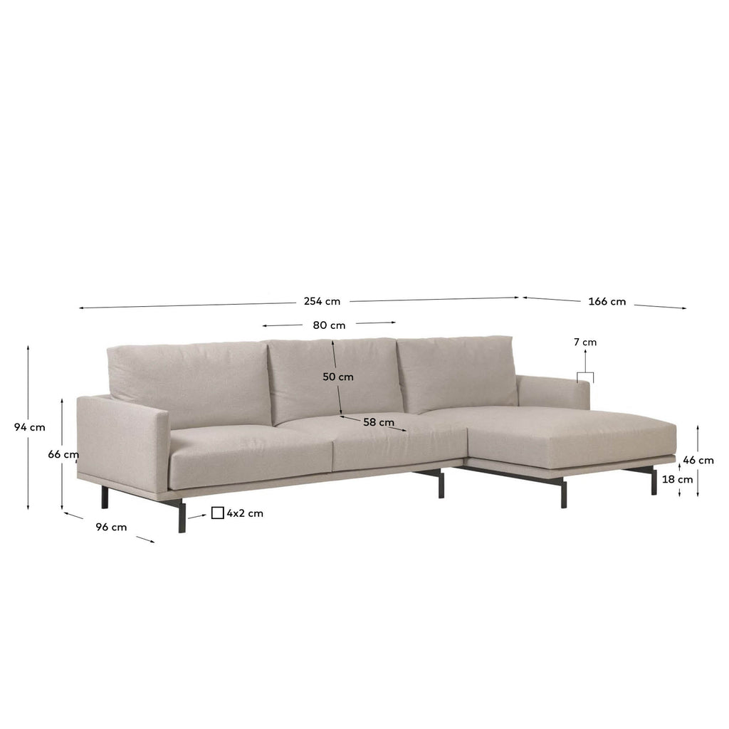 Canapé Galene 3 places avec méridienne droite beige 254 cm FSC Mix Credit