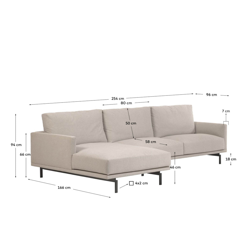 Canapé Galene 3 places avec méridienne gauche beige 254 cm FSC Mix Credit