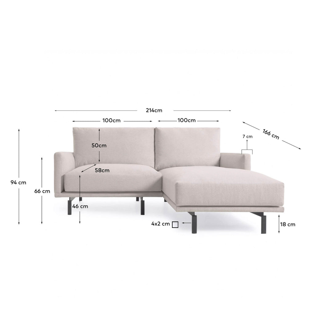 Canapé Galene 3 places avec méridienne droite beige 214 cm FSC Mix Credit