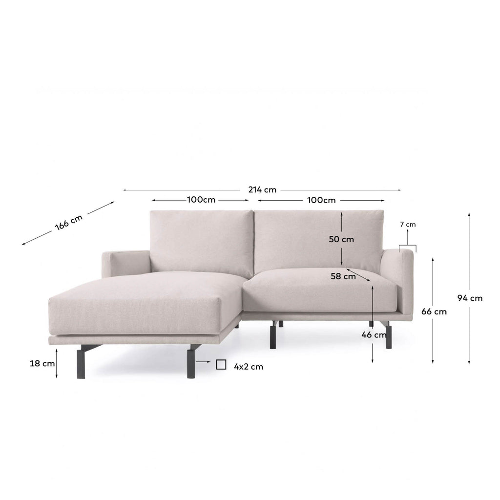 Canapé Galene 3 places avec méridienne gauche beige 214 cm FSC Mix Credit