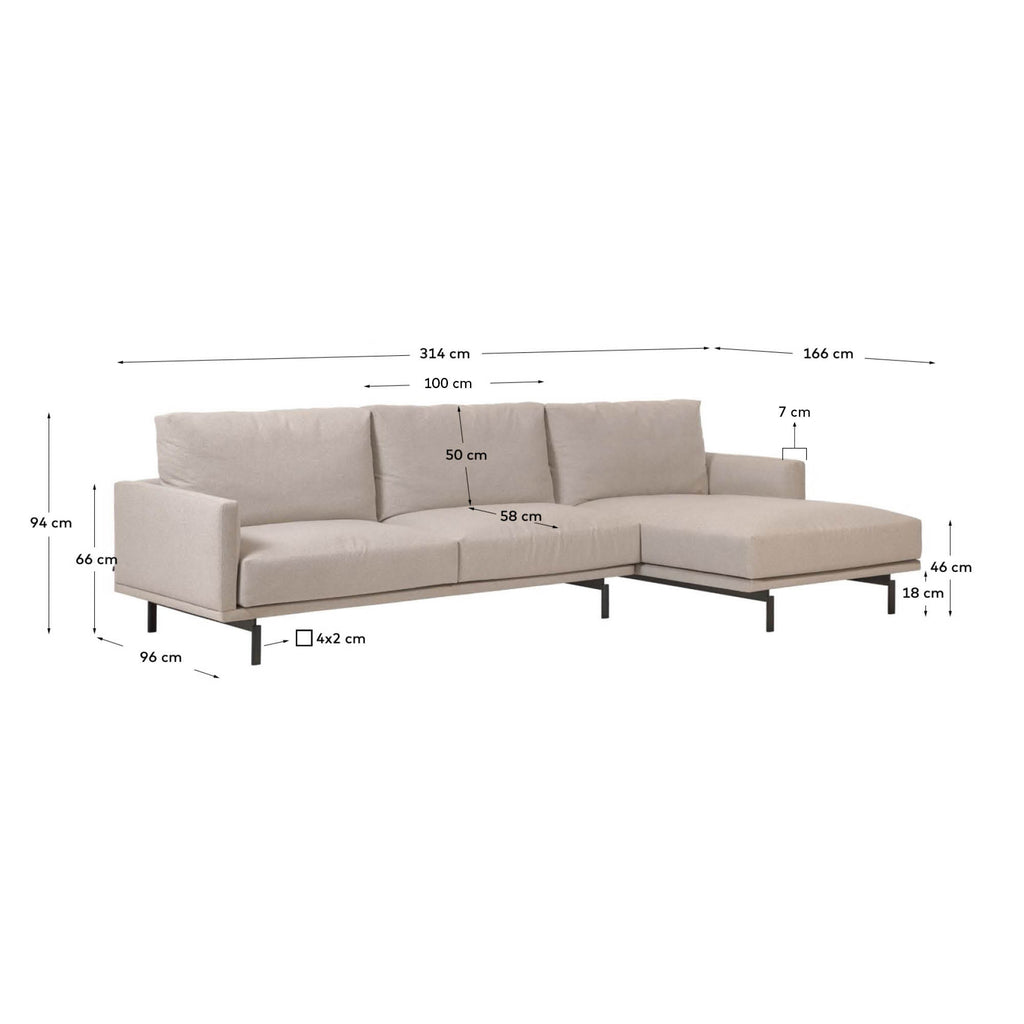 Canapé Galene 4 places avec méridienne droite beige 314 cm FSC Mix Credit