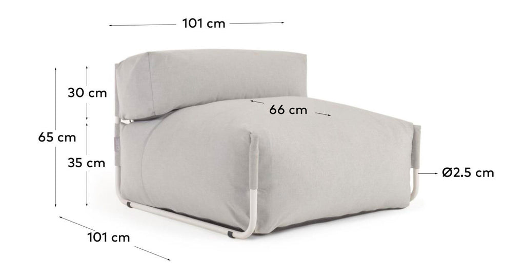 Pouf canapé modulaire extérieur avec dossier Square gris clair aluminium blanc 101x101cm