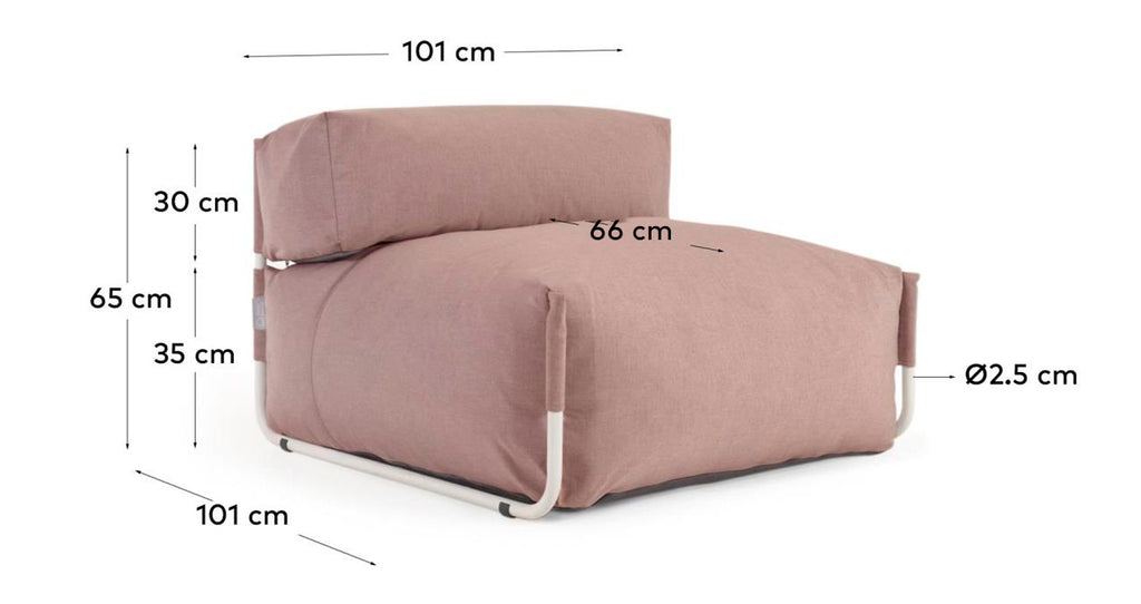 Pouf canapé modulaire extérieur avec dossier Square terracotta aluminium blanc 101x101 cm