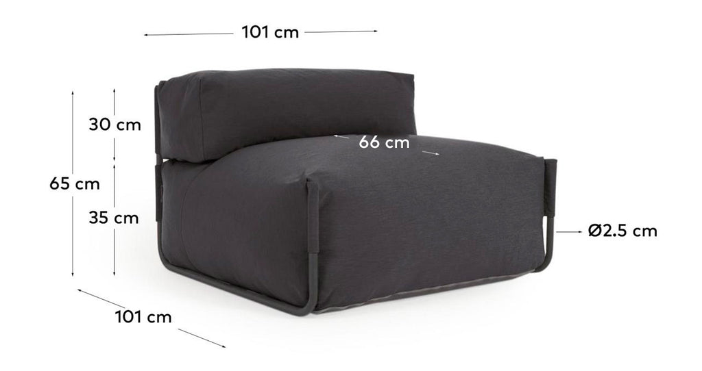 Pouf canapé modulaire extérieur avec dossier Square gris foncé et aluminium noir 101x101cm