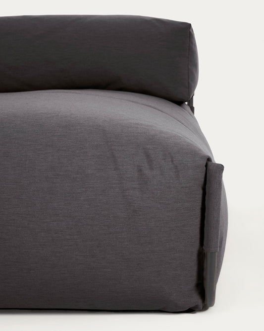 Pouf canapé modulaire extérieur Square méridienne et dossier gris foncé alu noir 165x101cm