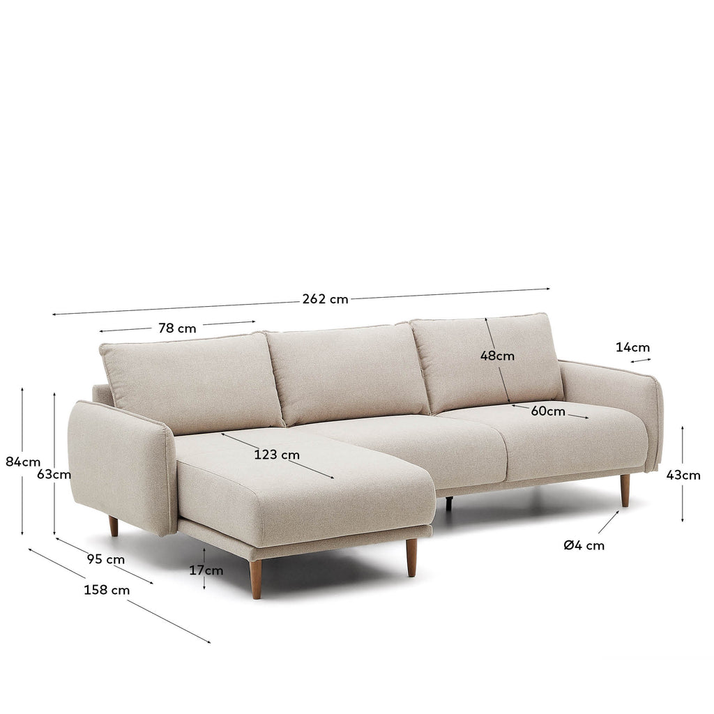 Canapé Carlota 3 places avec méridienne droite/gauche beige 262 cm FSC Mix Credit