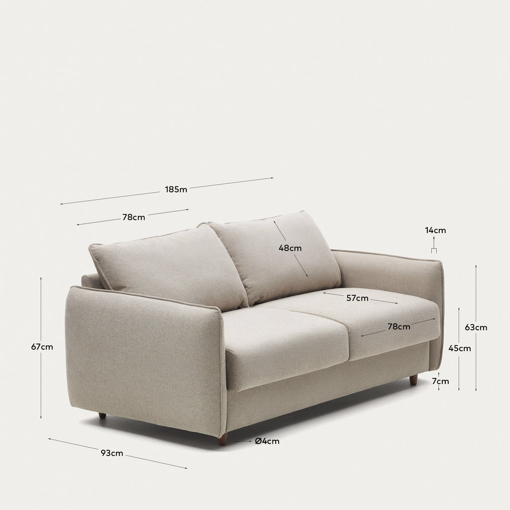 Canapé-lit Carlota 2 places beige avec pieds en bois de hêtre 185 cm FSC Mix Credit