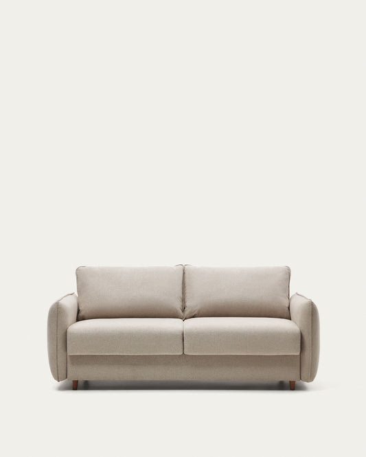 Canapé-lit Carlota 2 places beige avec pieds en bois de hêtre 185 cm FSC Mix Credit