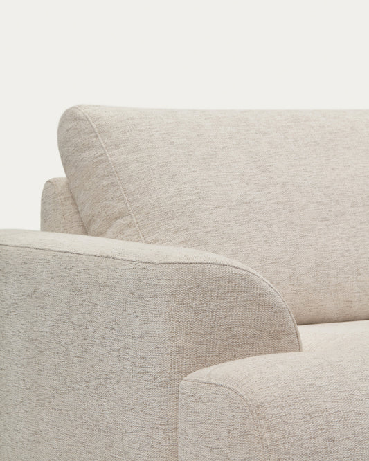 Canapé Karin 2 places en chenille beige et pieds en bois de hêtre avec finition ton noyer 210 cm