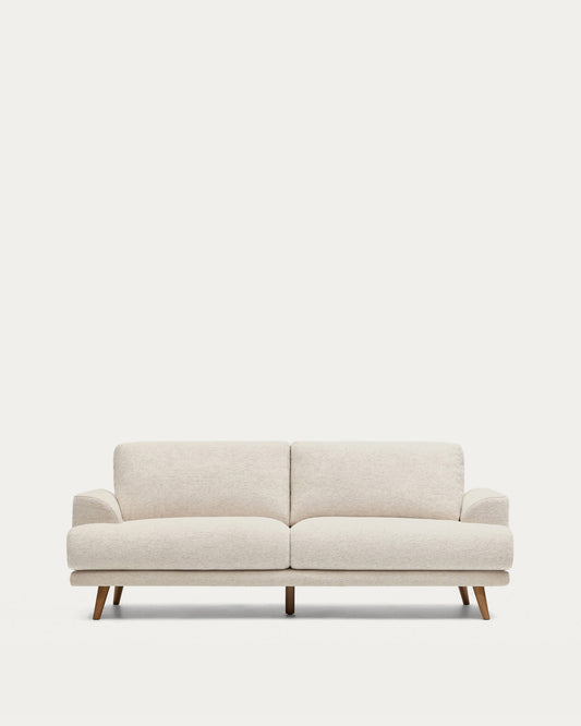 Canapé Karin 2 places en chenille beige et pieds en bois de hêtre avec finition ton noyer 210 cm