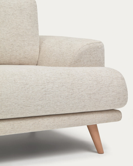 Canapé Karin 3 places en chenille beige et pieds en bois de hêtre avec finition ton naturel 228 cm