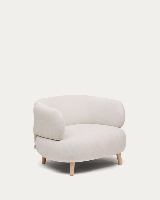 Fauteuil Luisa chenille perle avec pieds en bois de hêtre 90 cm