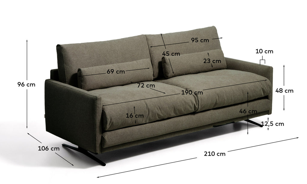 Canapé 3 places Veliro ignifugé vert foncé et pieds en acier avec finition noire 210 cm FSC Mix Credit