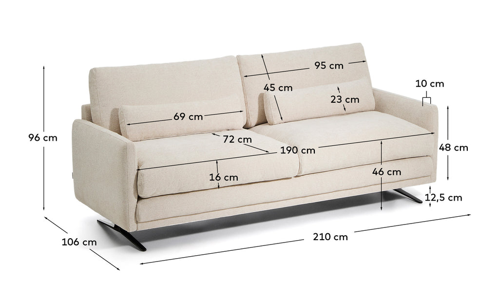 Canapé Veliro 2 places en chenille beige avec pieds en acier noir 210 cm – Certifié FSC Mix Credit