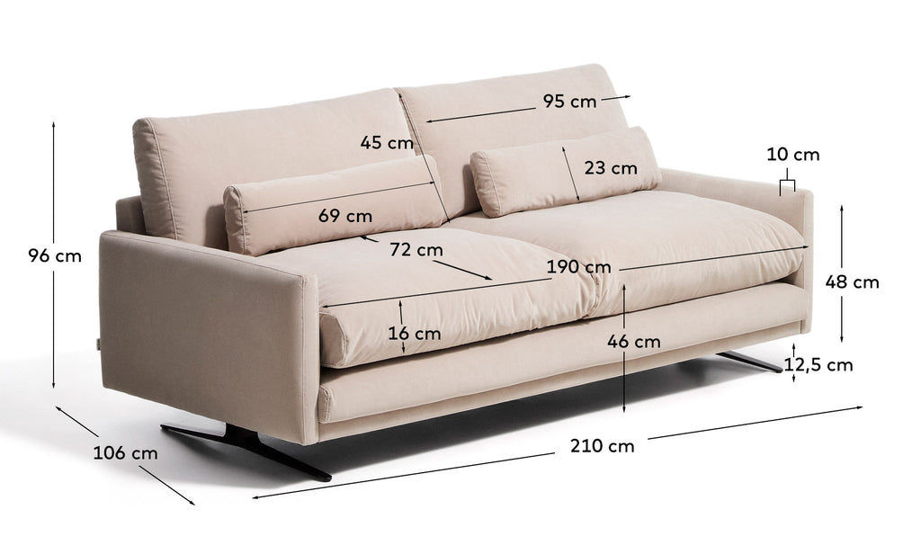 Canapé 2 places Veliro ignifugé en velours perle et pieds en acier avec finition noire 210 cm FSC Mix Credit