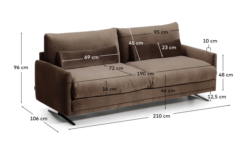 Canapé Veliro 2 places en velours marron chocolat avec pieds en acier finition noire 210 cm – Certifié FSC Mix Credit